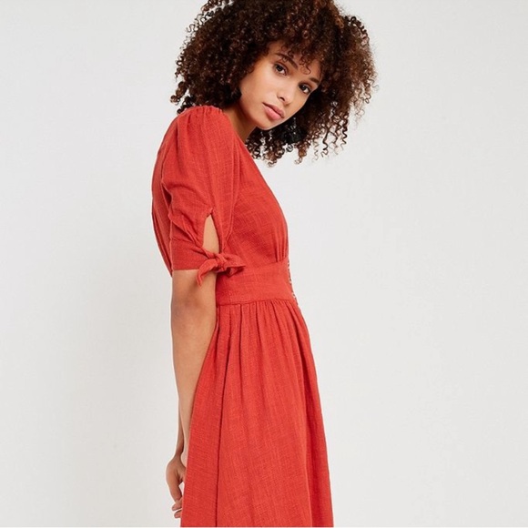 Free People Love of My Life Midi Burnt Orange Dress Button-Down Medium - Picture 3 of 12
